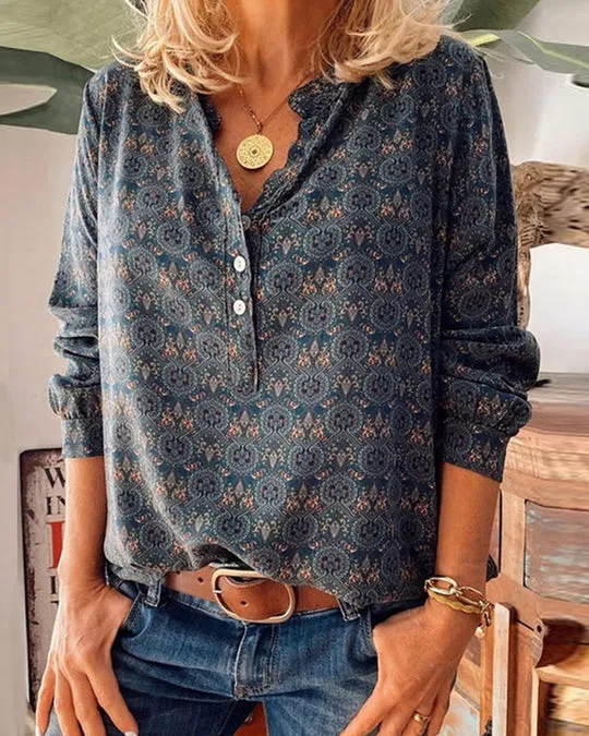 Sabrina® | Blouse With Long Sleeves And Vintage Print