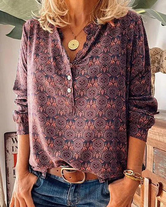 Sabrina® | Blouse With Long Sleeves And Vintage Print