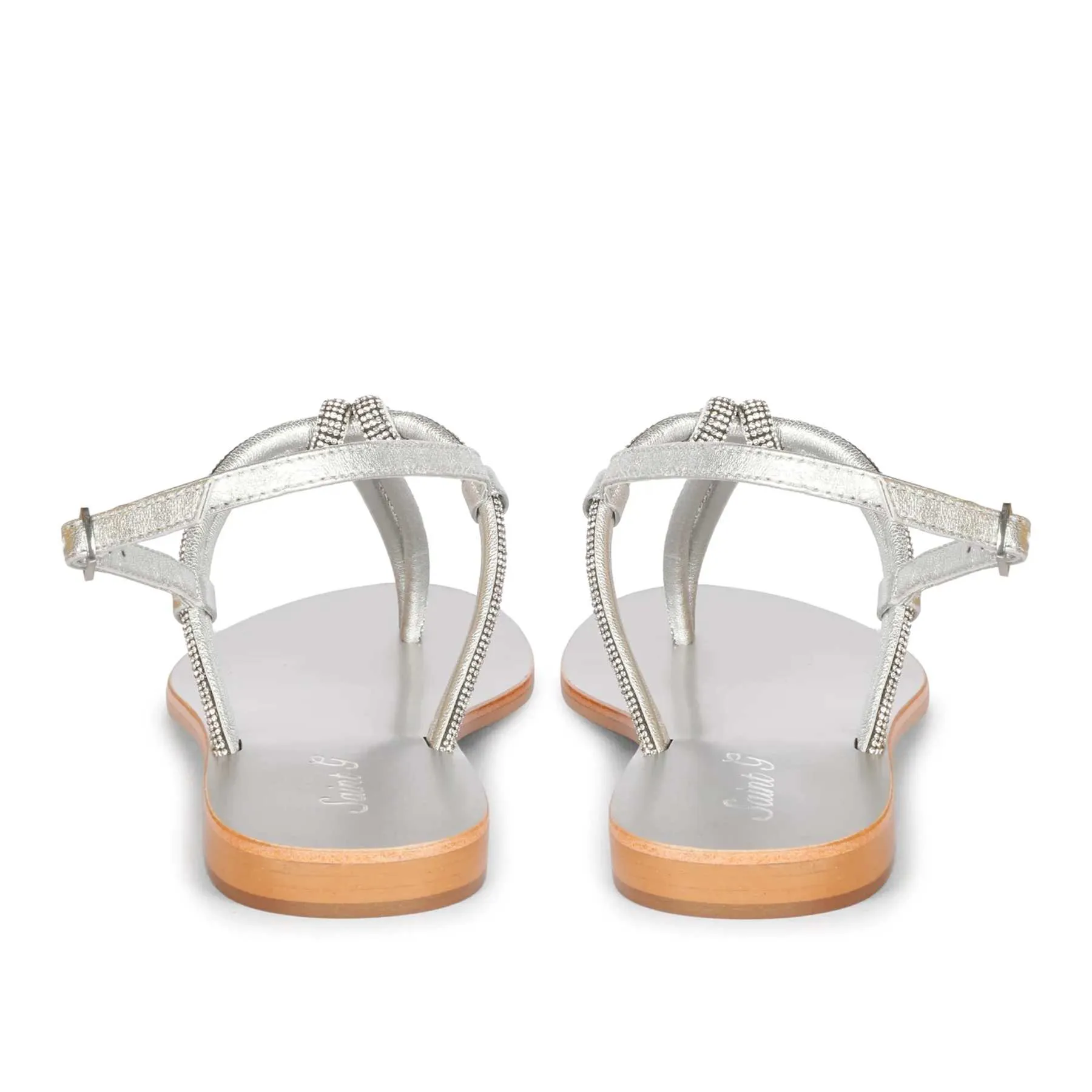 Saint Elsie Crystal Cord Silver Leather Flat Sandals
