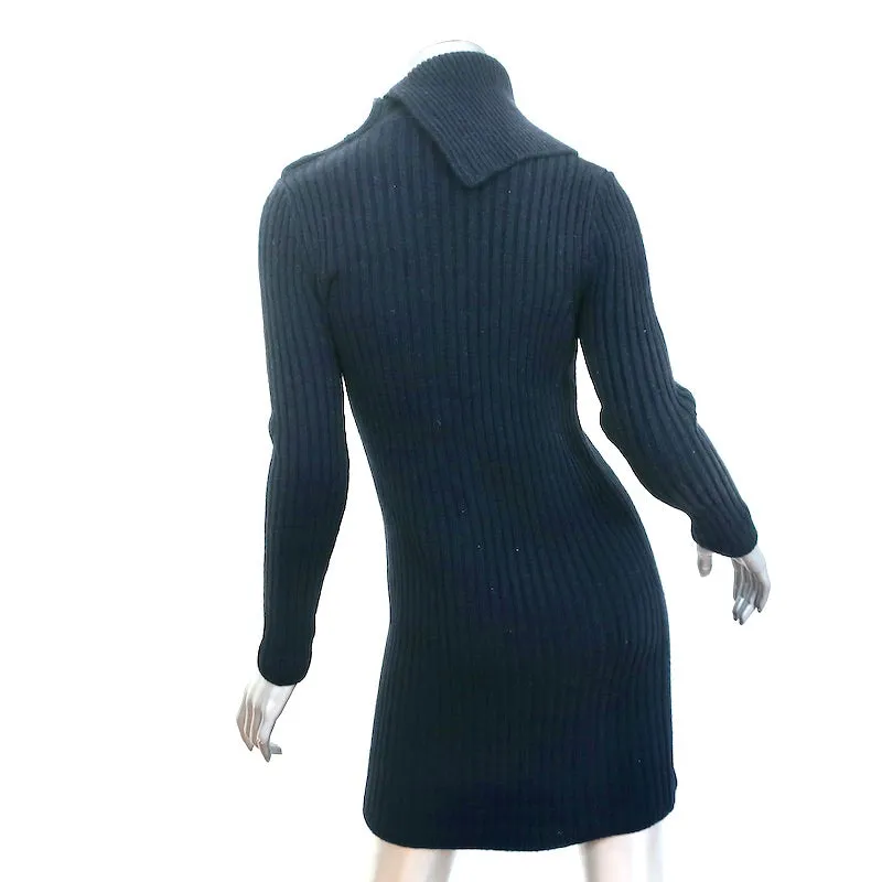 Saint Laurent Button-Embellished Sweater Dress Navy Ribbed Camel Wool Size Small