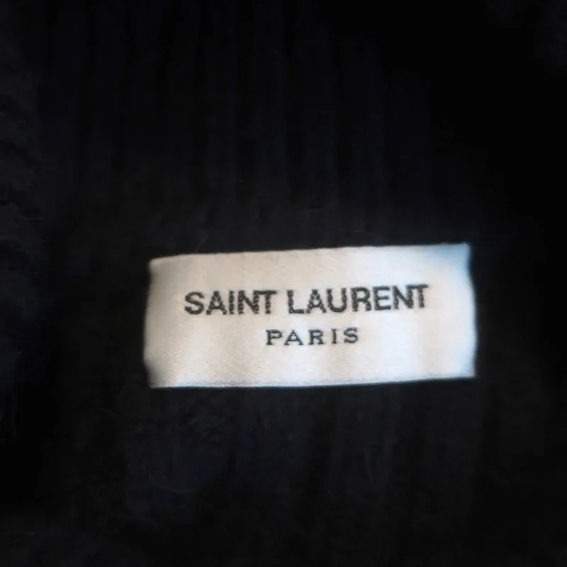 Saint Laurent Button-Embellished Sweater Dress Navy Ribbed Camel Wool Size Small