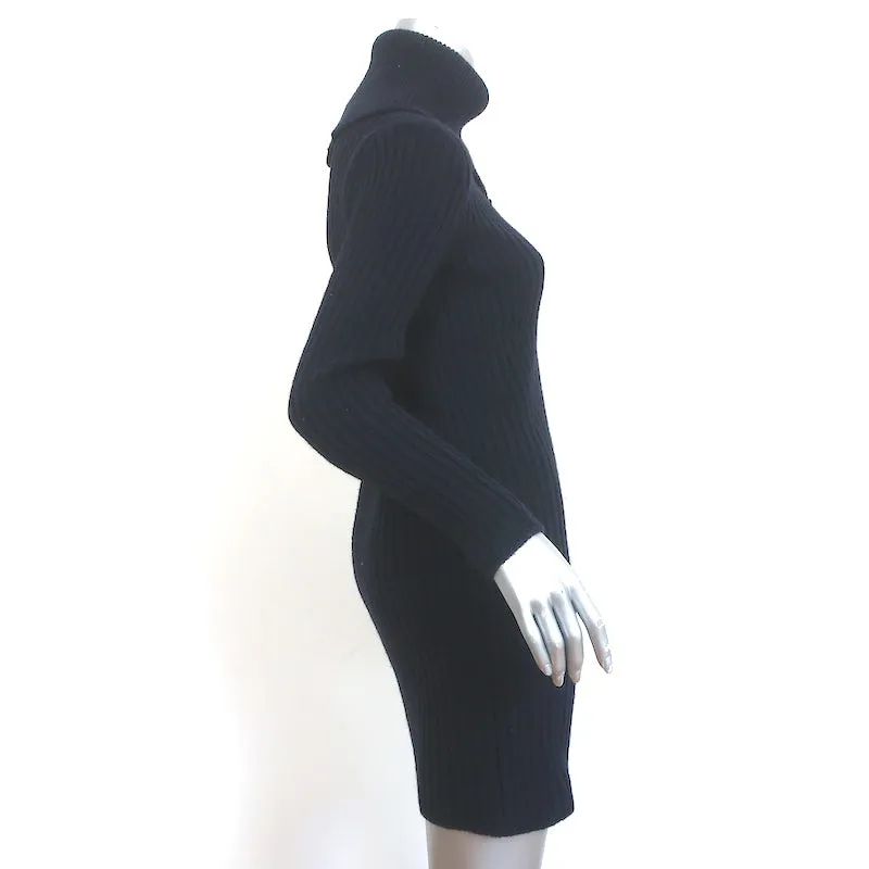 Saint Laurent Button-Embellished Sweater Dress Navy Ribbed Camel Wool Size Small