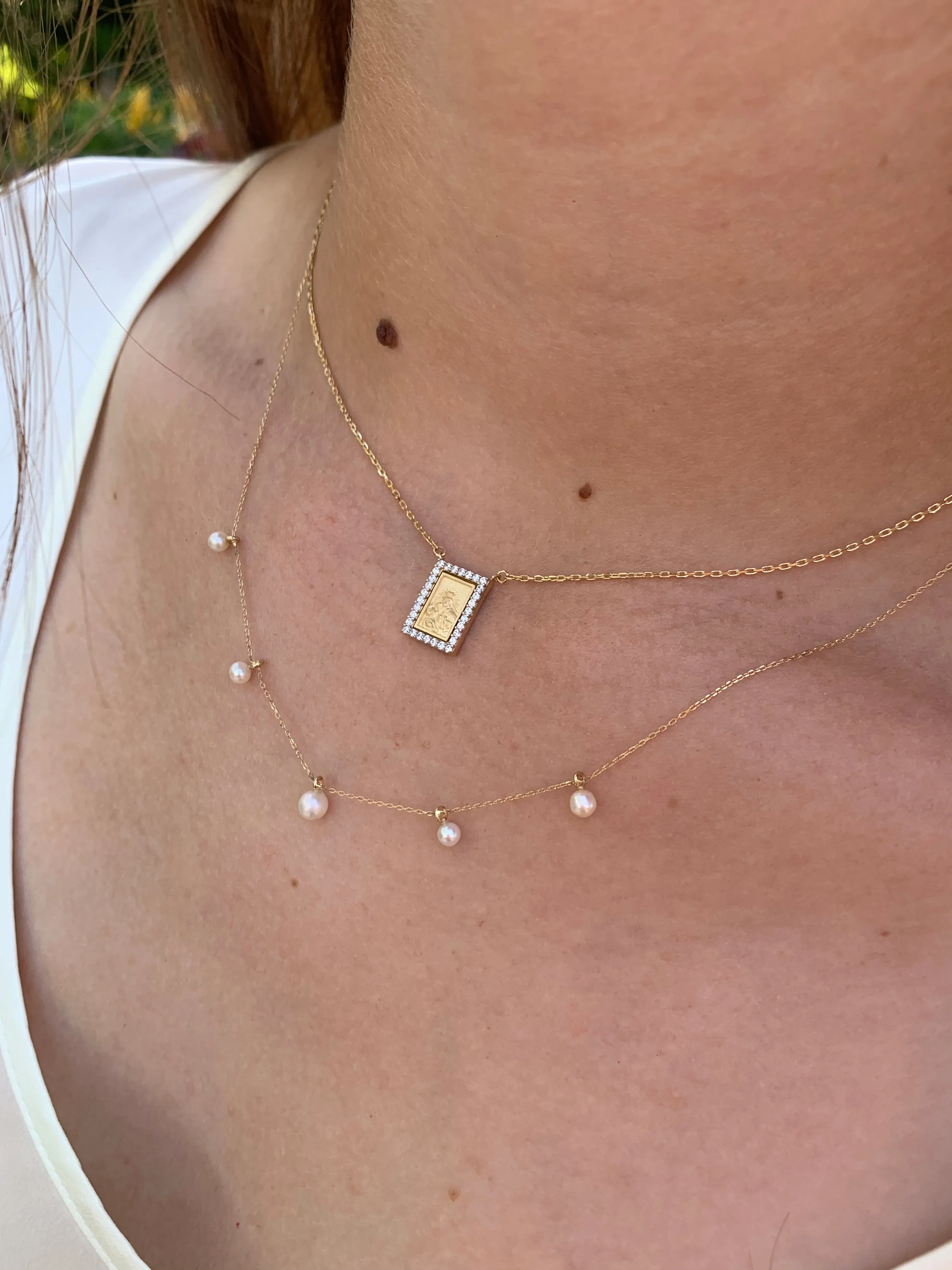 Scapular Medal with Embellished Stone Frame Necklace