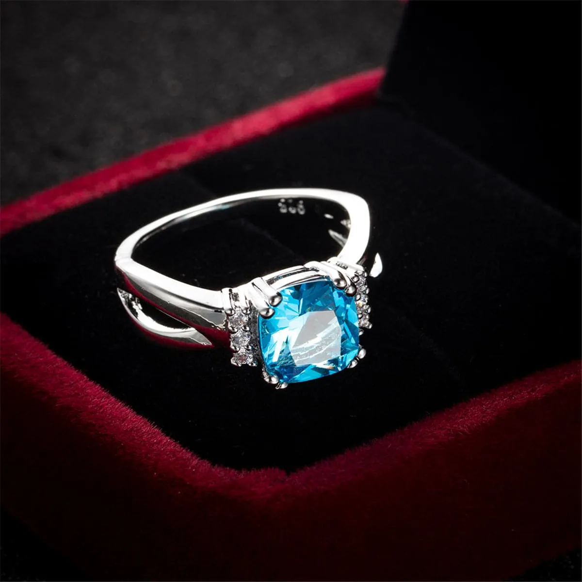 Sea Blue Crystal & Cubic Zirconia Ring