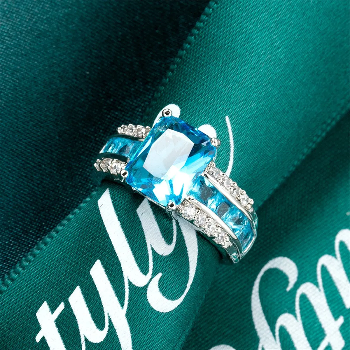 Sea Blue Crystal & Cubic Zirconia Ring