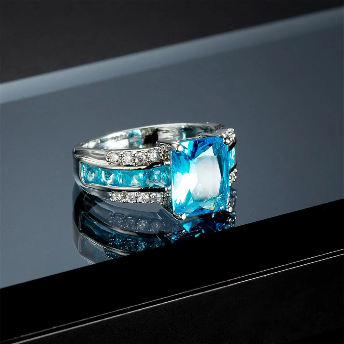 Sea Blue Crystal & Cubic Zirconia Ring