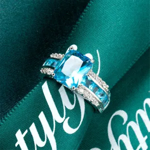 Sea Blue Crystal & Cubic Zirconia Ring