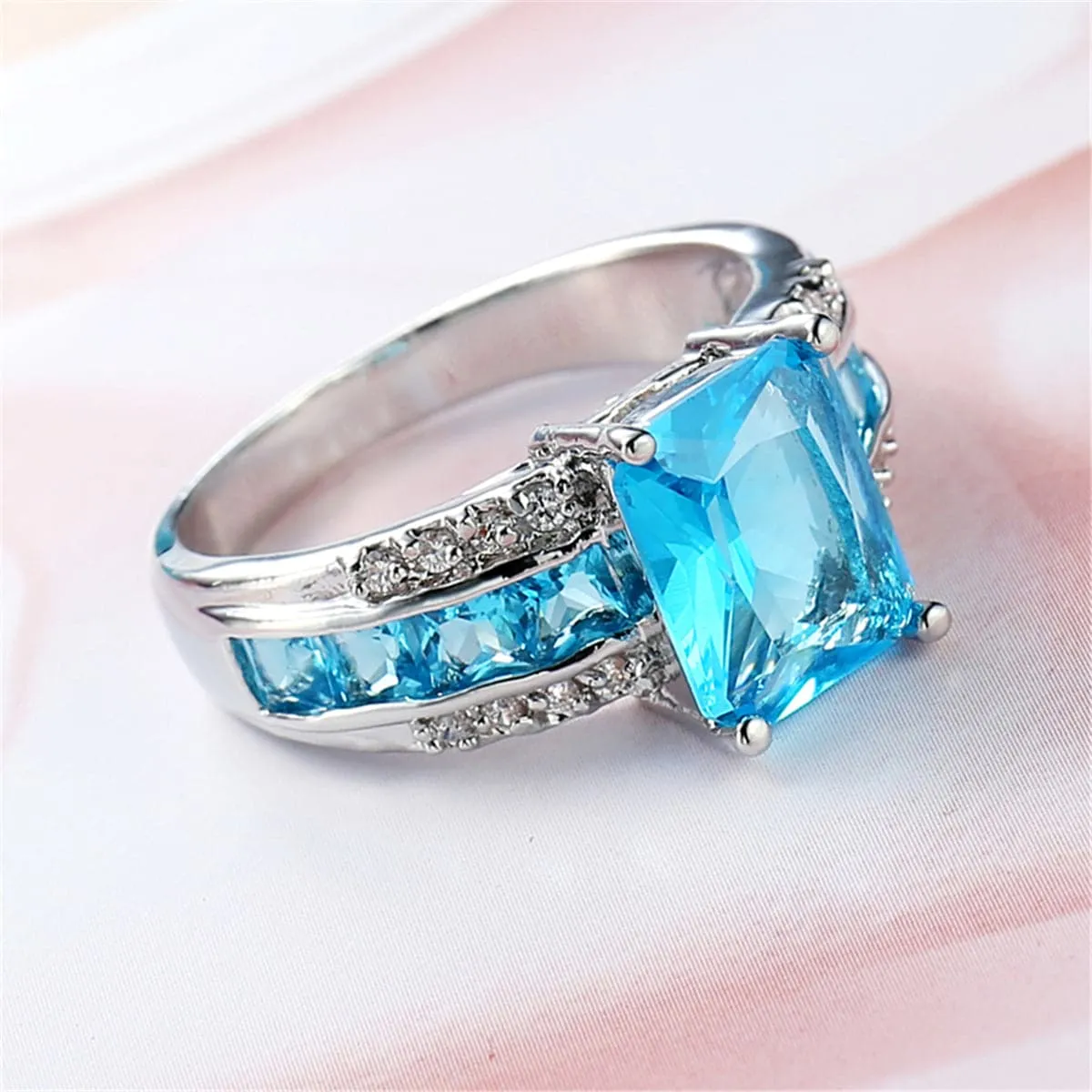 Sea Blue Crystal & Cubic Zirconia Ring