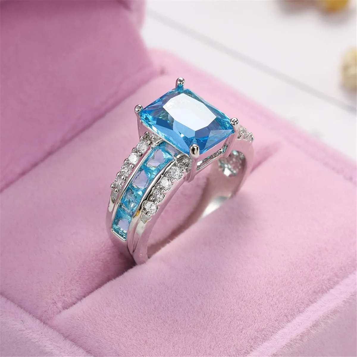 Sea Blue Crystal & Cubic Zirconia Ring