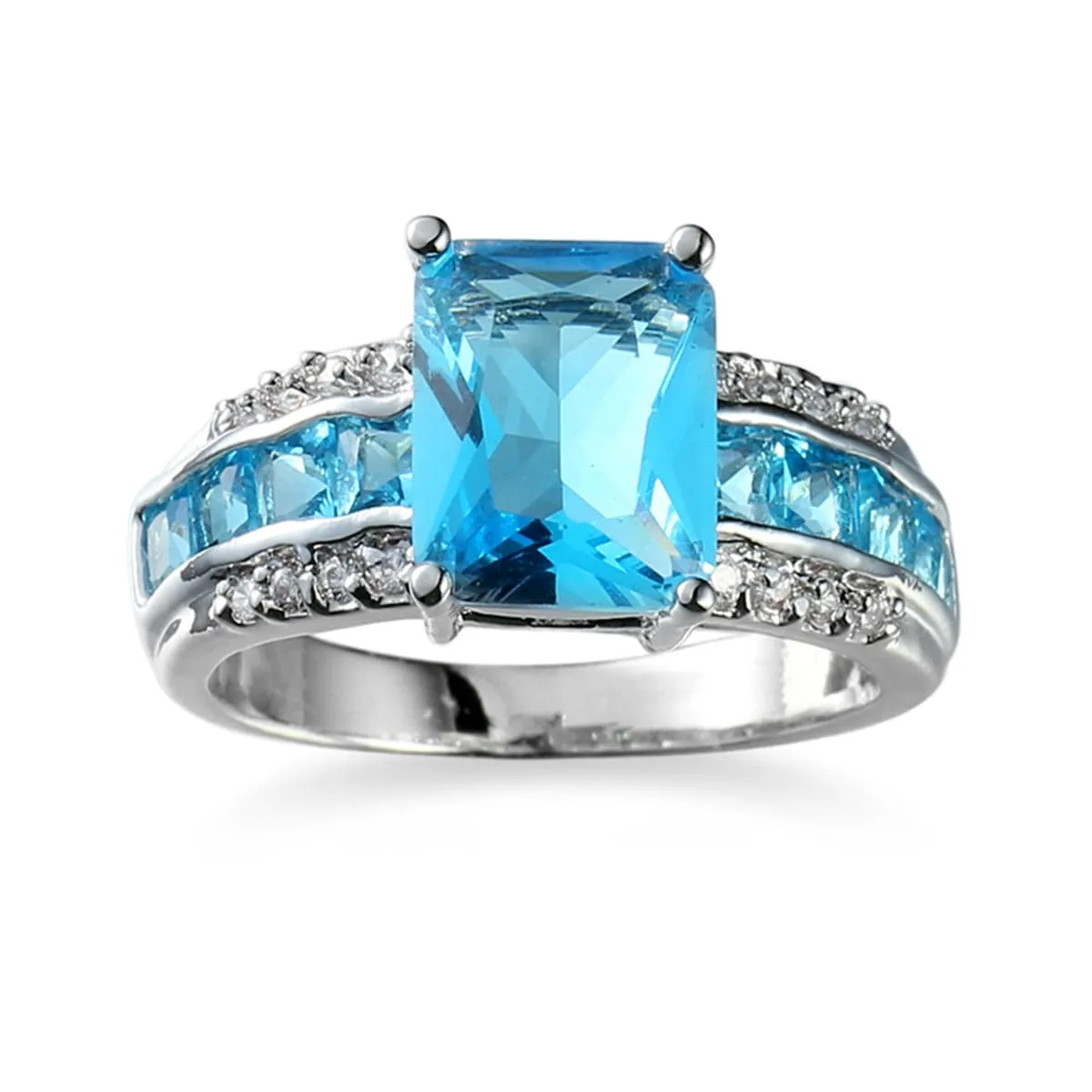 Sea Blue Crystal & Cubic Zirconia Ring