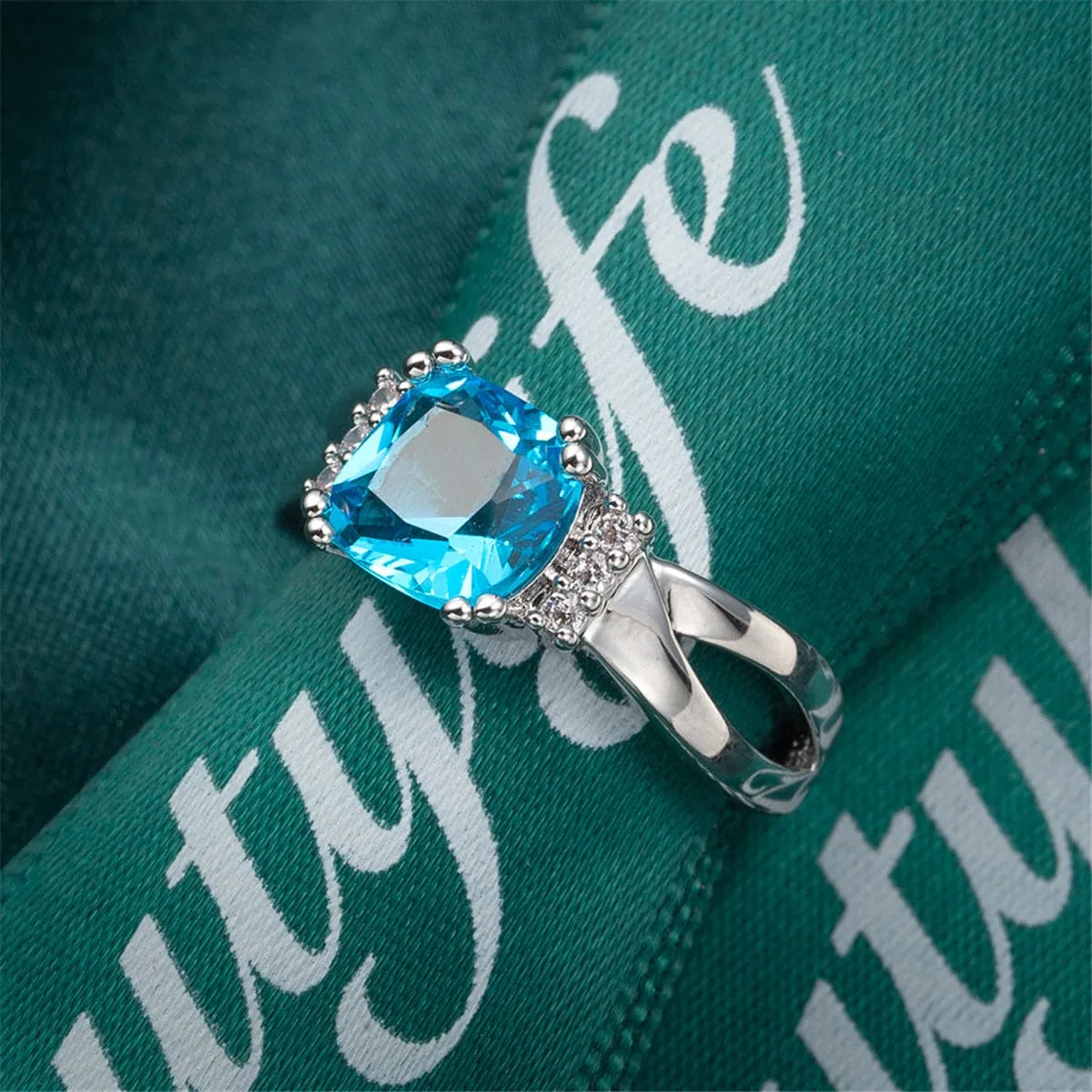Sea Blue Crystal & Cubic Zirconia Ring