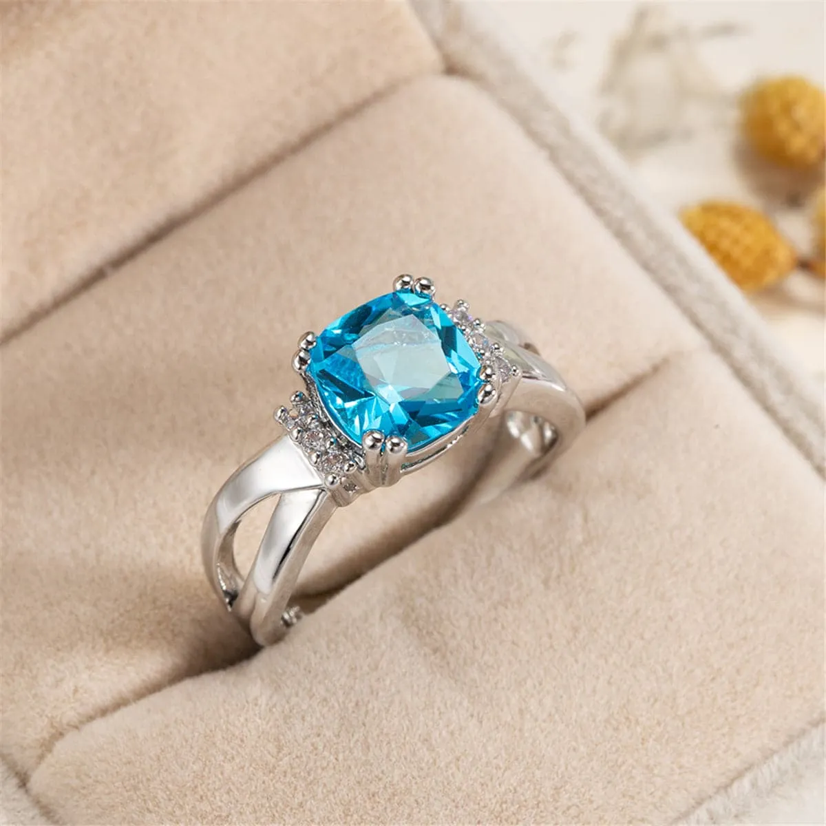 Sea Blue Crystal & Cubic Zirconia Ring