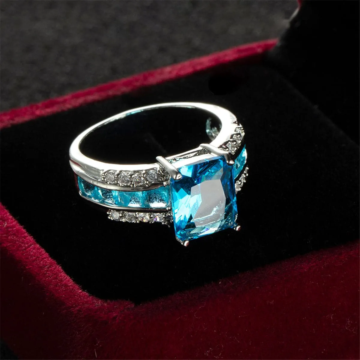 Sea Blue Crystal & Cubic Zirconia Ring