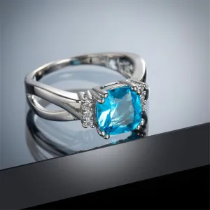 Sea Blue Crystal & Cubic Zirconia Ring