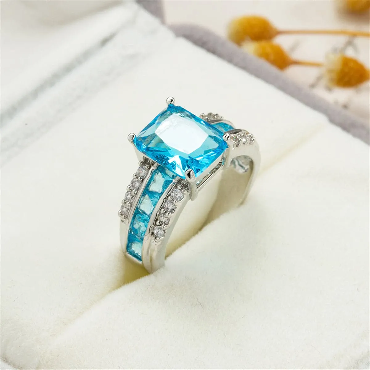 Sea Blue Crystal & Cubic Zirconia Ring
