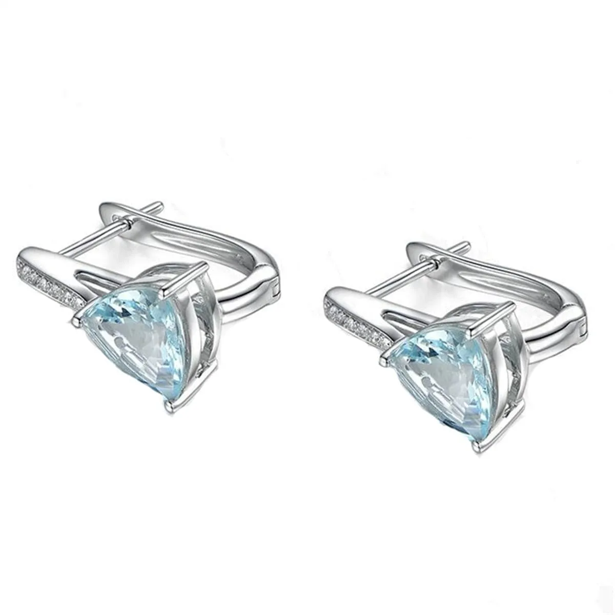 Sea Blue Crystal & Cubic Zirconia Triangle Huggie Earrings