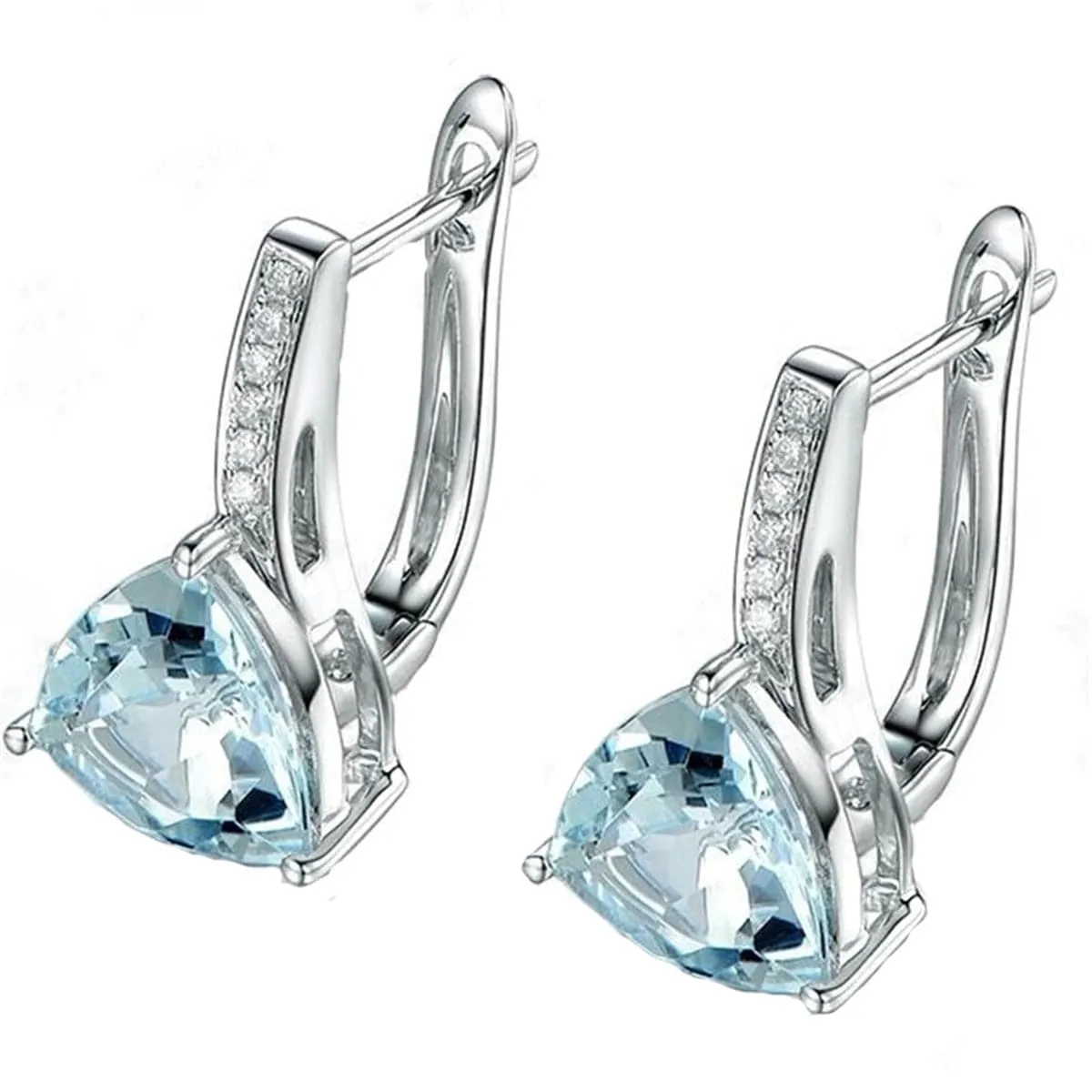 Sea Blue Crystal & Cubic Zirconia Triangle Huggie Earrings
