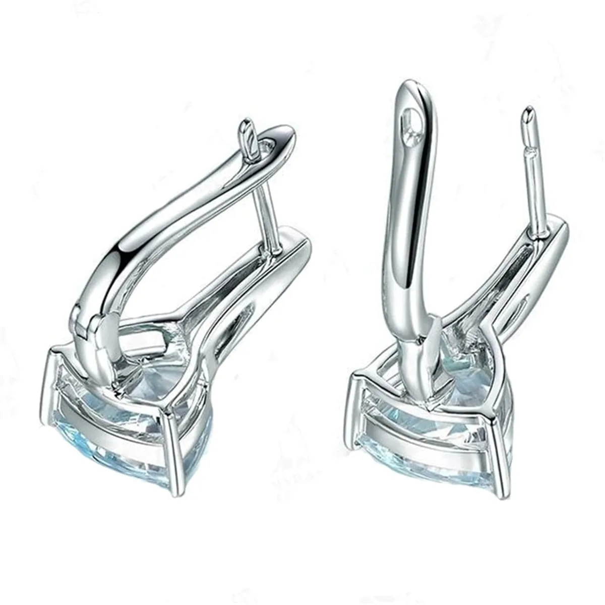 Sea Blue Crystal & Cubic Zirconia Triangle Huggie Earrings