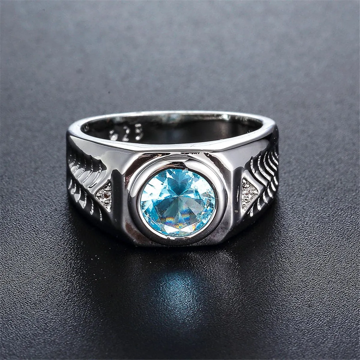 Sea Blue Crystal & Silver-Plated Band Ring