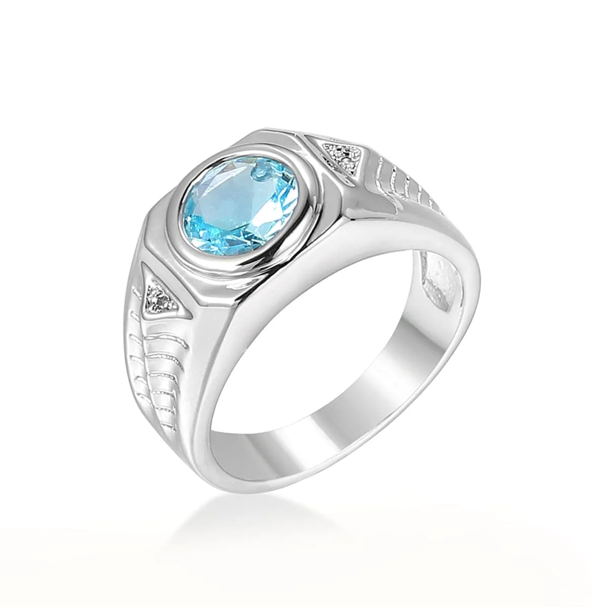 Sea Blue Crystal & Silver-Plated Band Ring