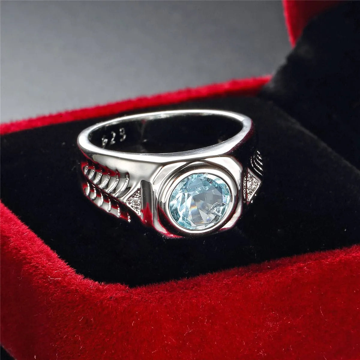 Sea Blue Crystal & Silver-Plated Band Ring