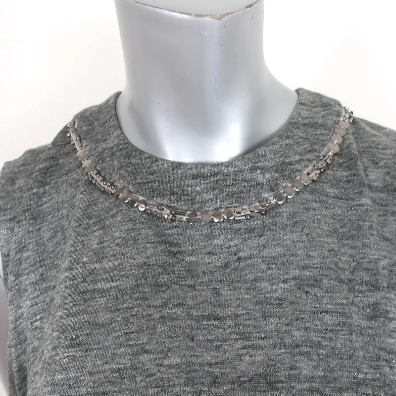 SEA New York Embellished Peplum Tank Gray Linen Jersey Size Small Sleeveless Top