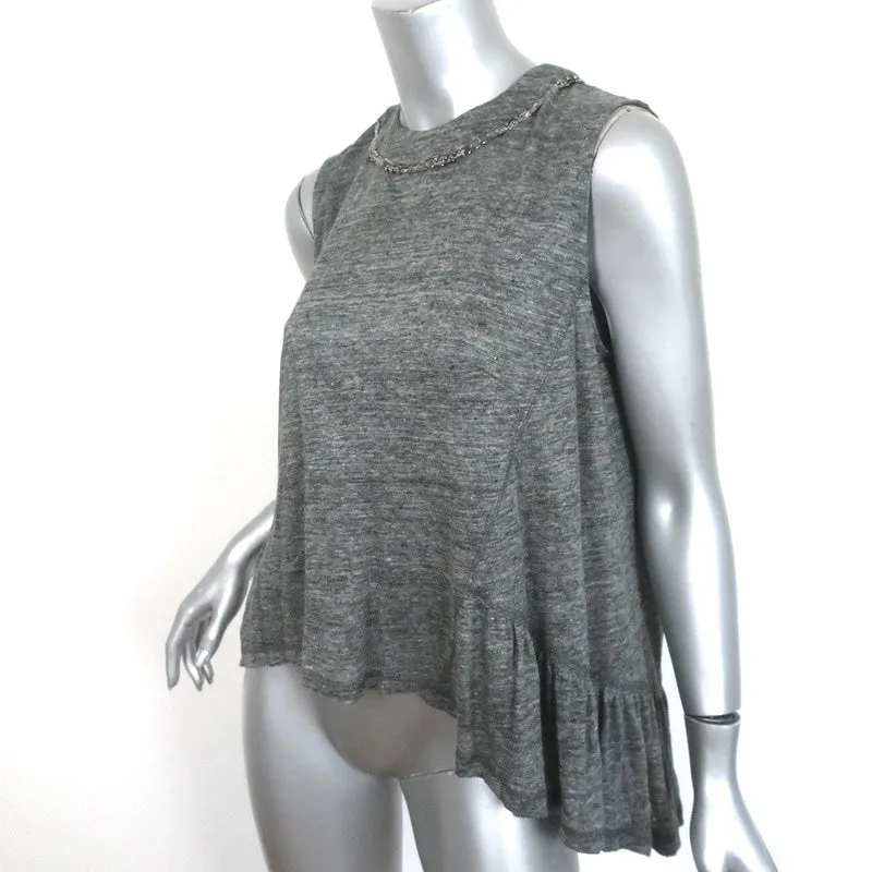SEA New York Embellished Peplum Tank Gray Linen Jersey Size Small Sleeveless Top