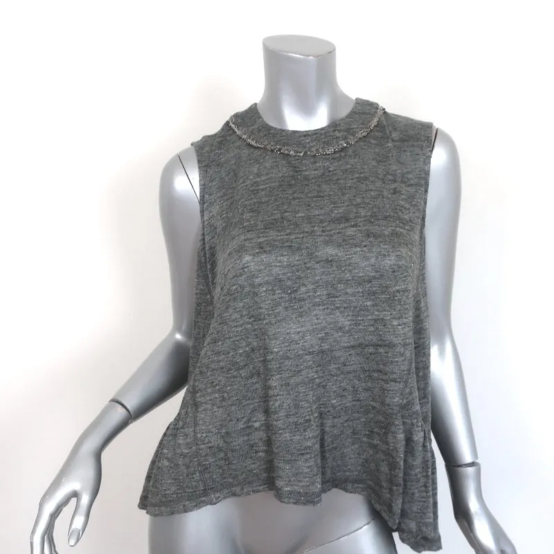 SEA New York Embellished Peplum Tank Gray Linen Jersey Size Small Sleeveless Top