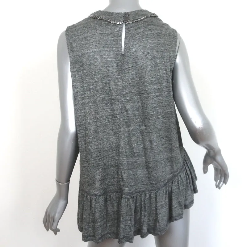 SEA New York Embellished Peplum Tank Gray Linen Jersey Size Small Sleeveless Top