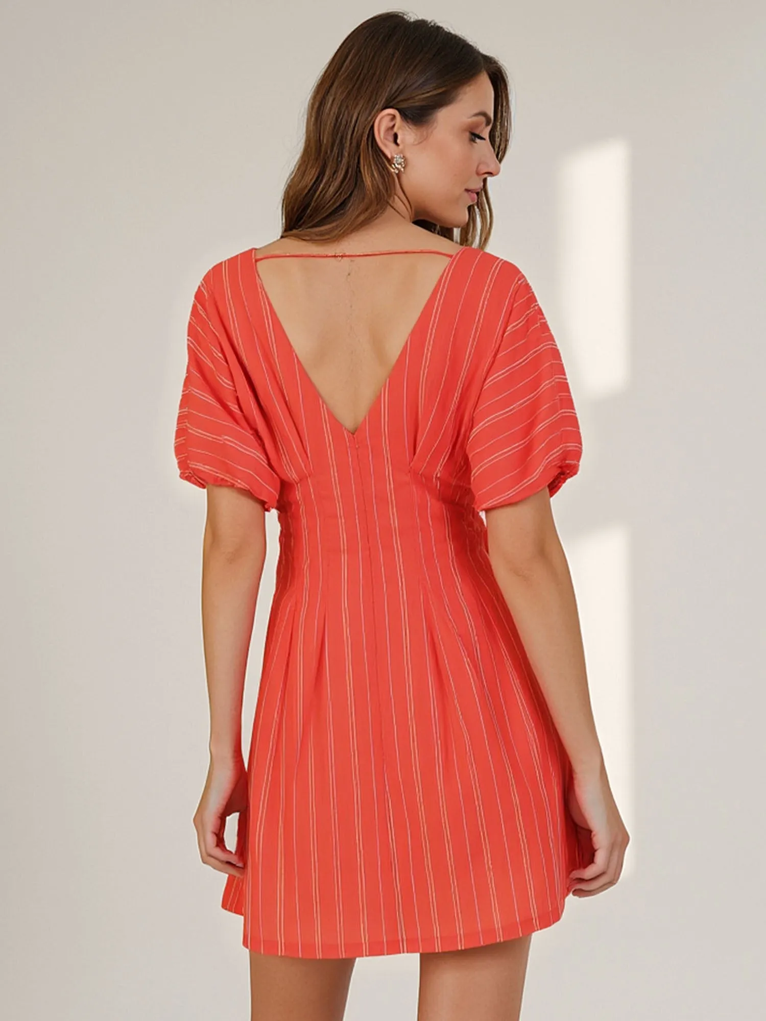 Seamed Bodice Stripe Fit Flare Mini Sun Dress