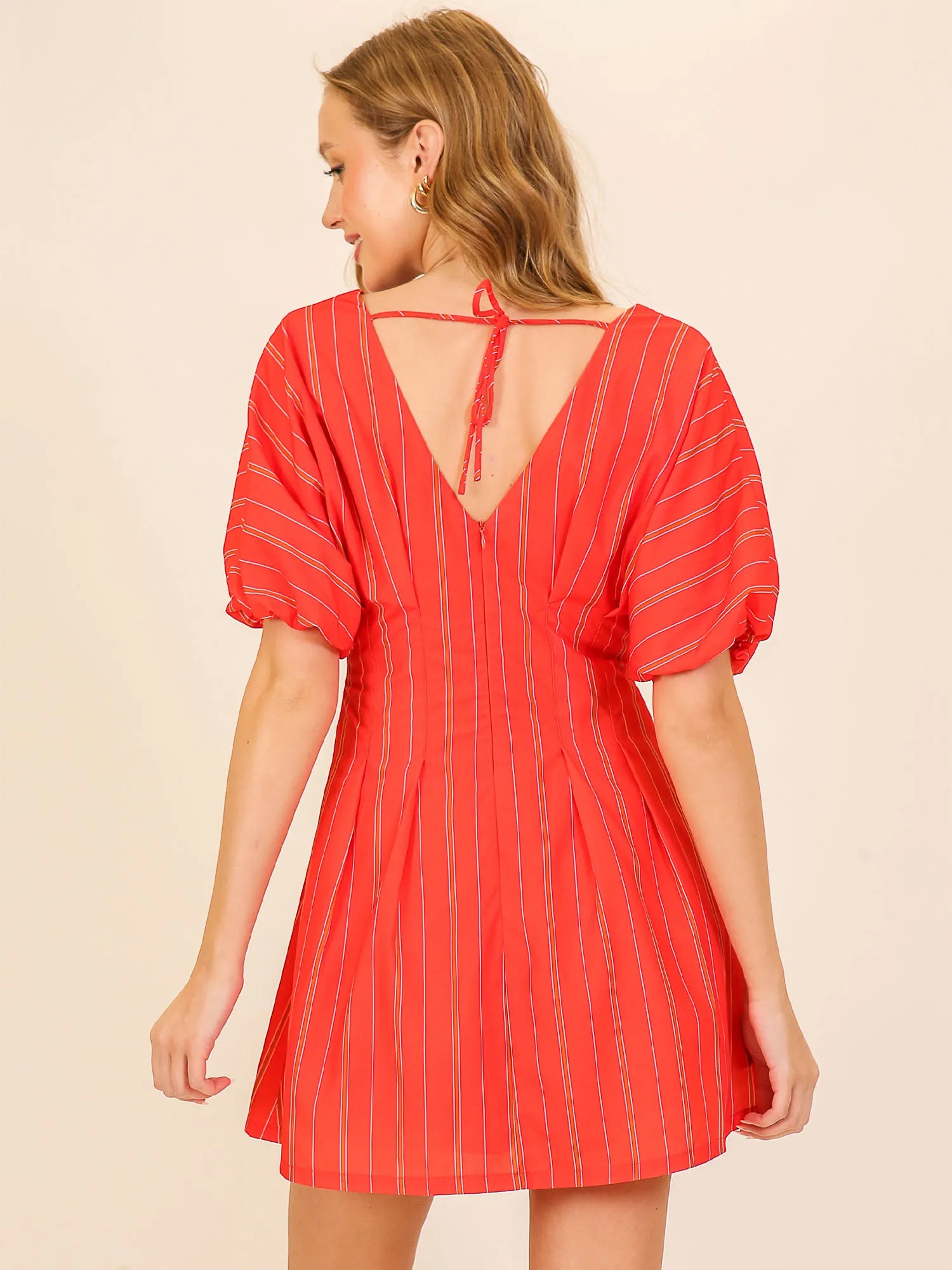 Seamed Bodice Stripe Fit Flare Mini Sun Dress