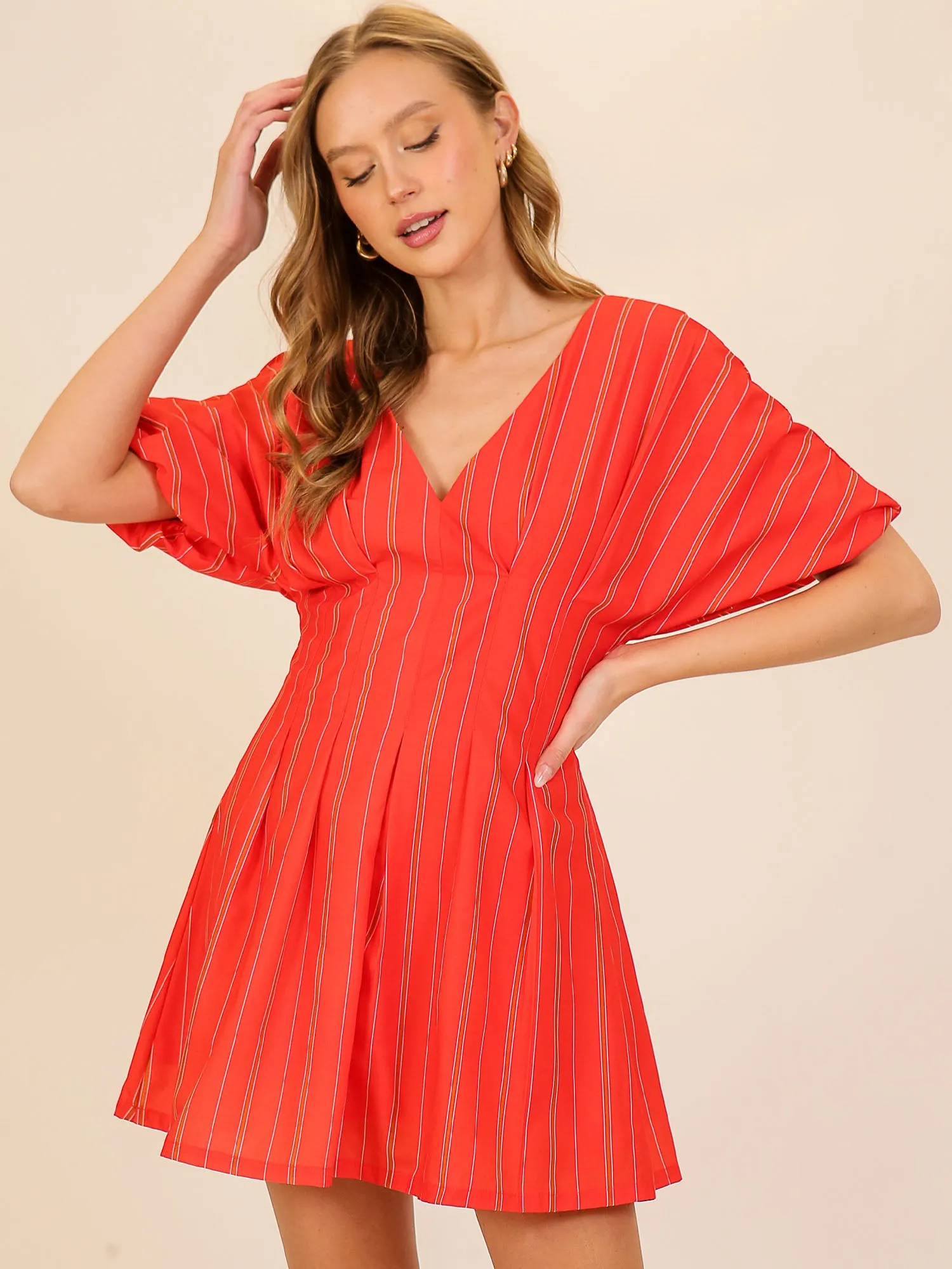 Seamed Bodice Stripe Fit Flare Mini Sun Dress
