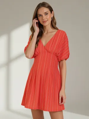 Seamed Bodice Stripe Fit Flare Mini Sun Dress