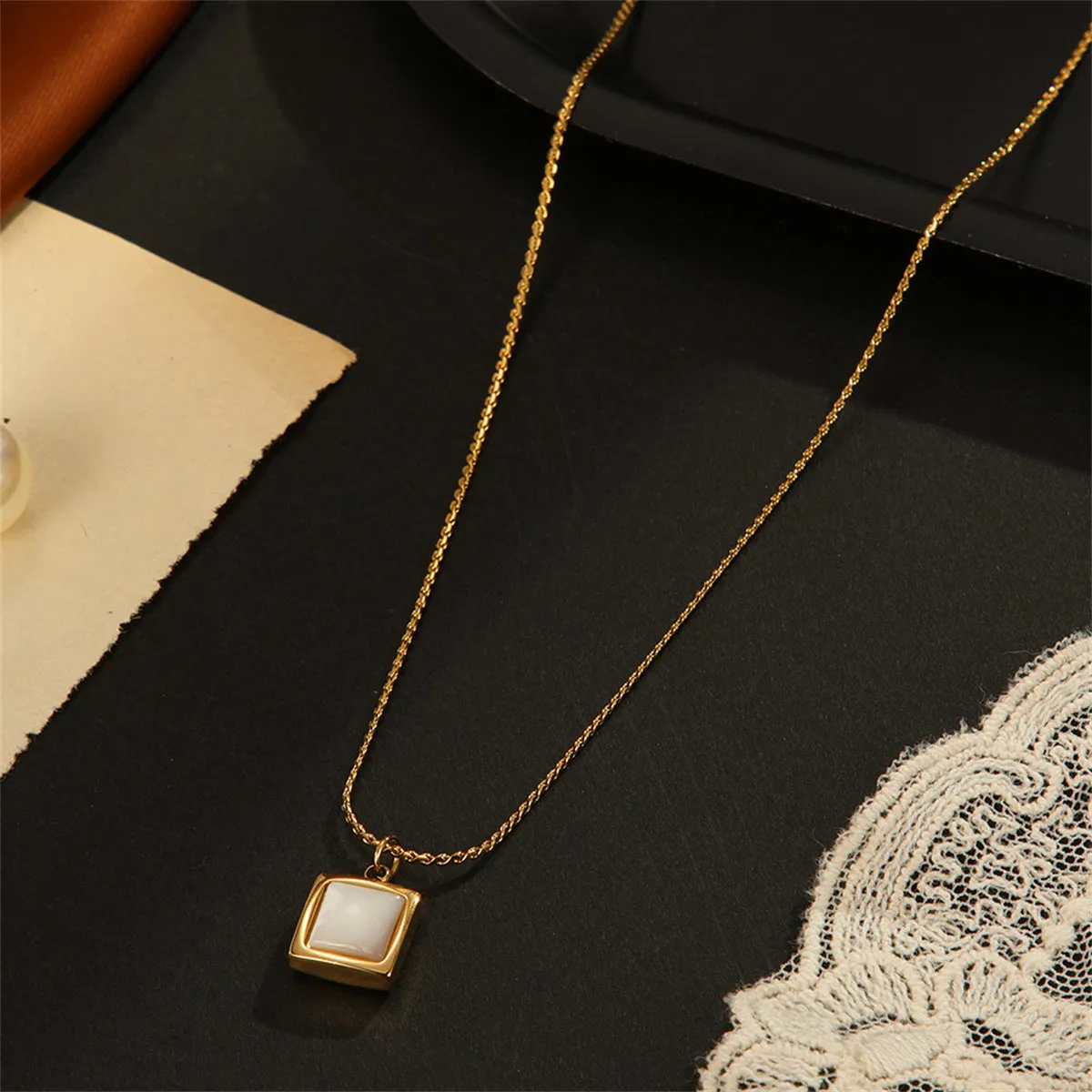 Shell & 18K Gold-Plated Square Pendant Necklace