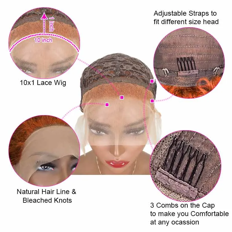 Short Lace Front Wig Pixie Cut Wigs Bob Curly Human Hair Wig 350#