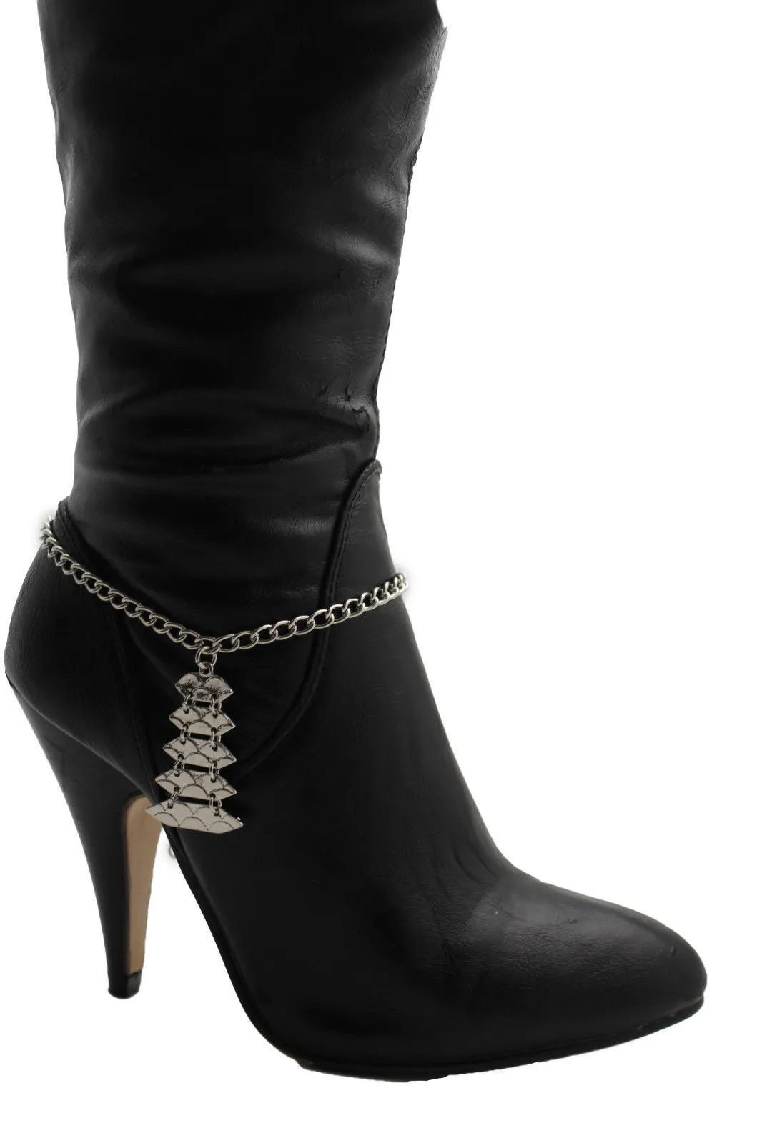 Silver Metal Boot Bracelet Chains Christmas Tree Bling Anklet Charm Heels Jewelry