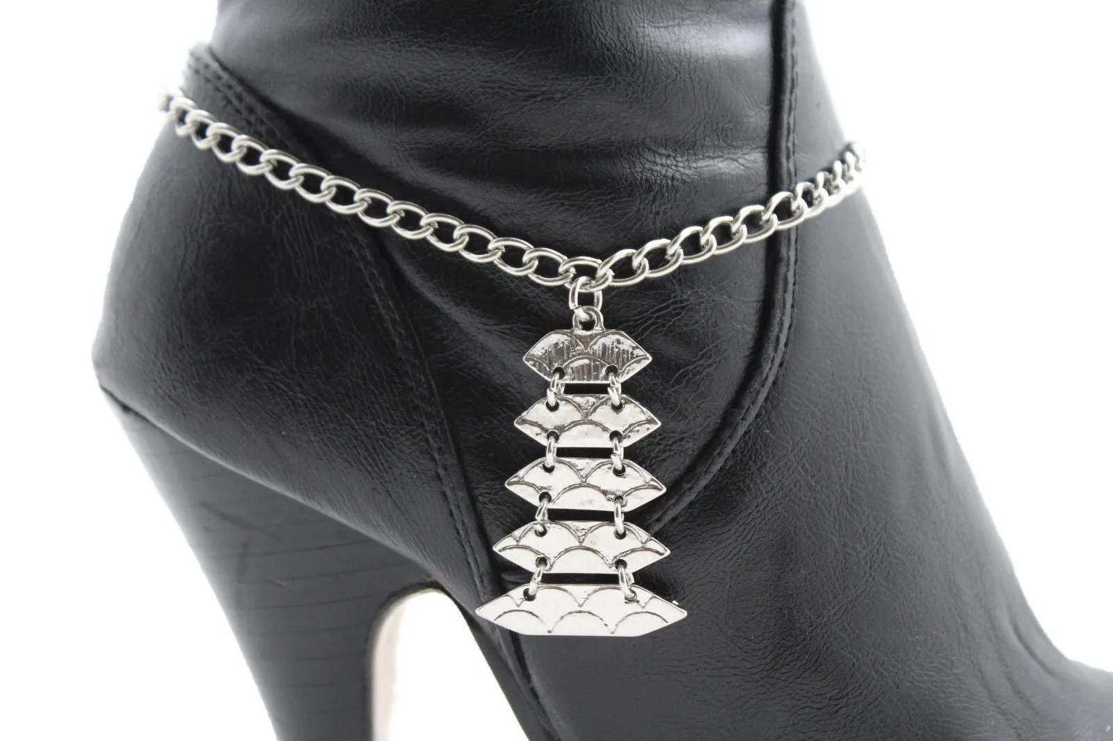 Silver Metal Boot Bracelet Chains Christmas Tree Bling Anklet Charm Heels Jewelry