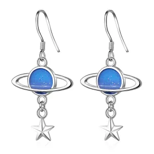 Silver-Plated & Blue Planet Drop Earrings