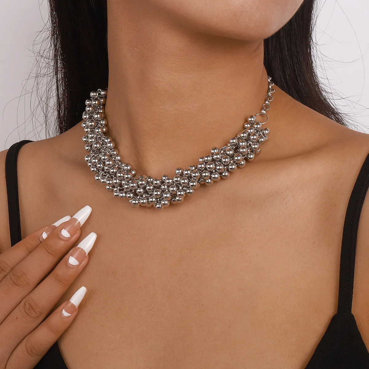 Silver-Plated Beaded Chain Necklace