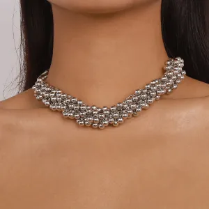 Silver-Plated Beaded Chain Necklace