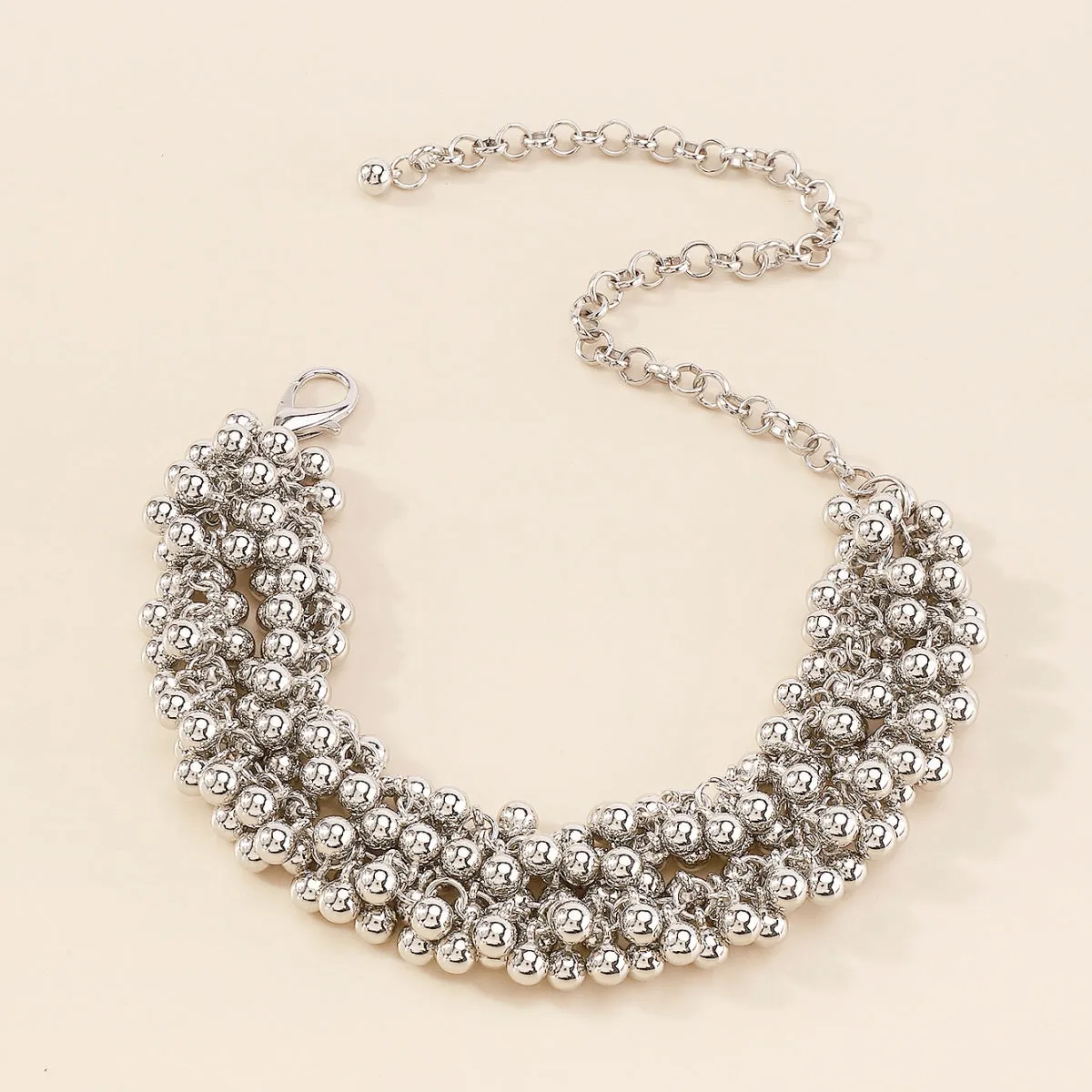 Silver-Plated Beaded Chain Necklace