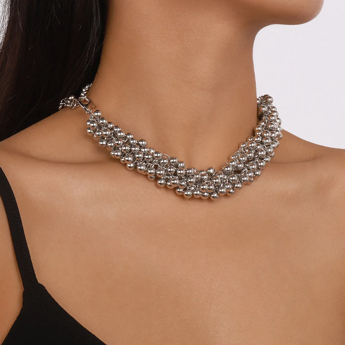 Silver-Plated Beaded Chain Necklace
