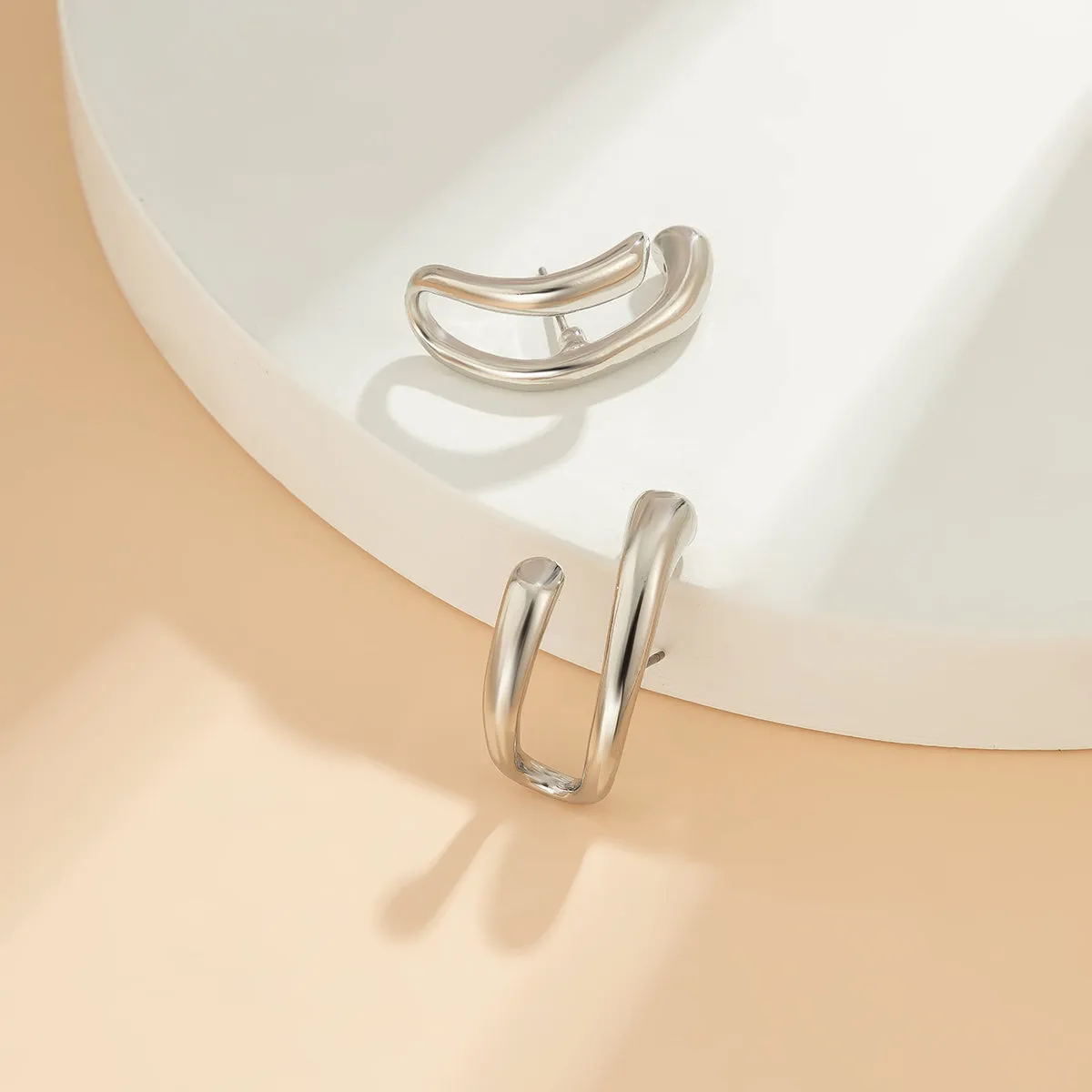 Silver-Plated Curved Open Stud Earring