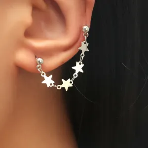 Silver-Plated Star Chain Ear Cuffs