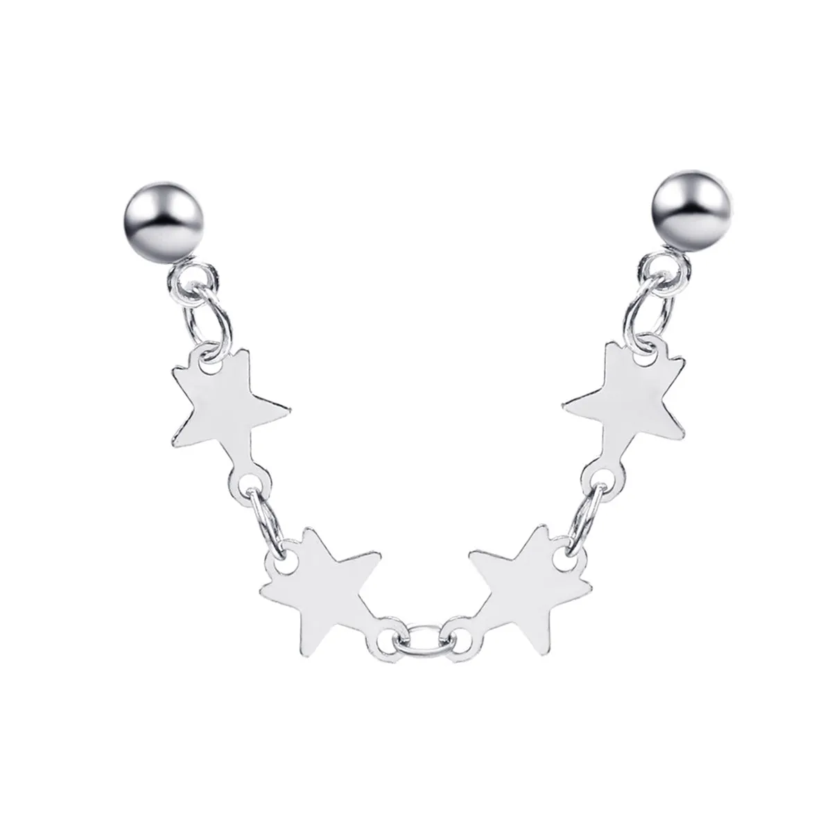 Silver-Plated Star Chain Ear Cuffs