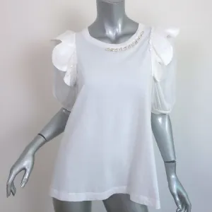 Simone Rocha Faux Pearl & Crystal-Embellished Puff Sleeve Top White Size Medium