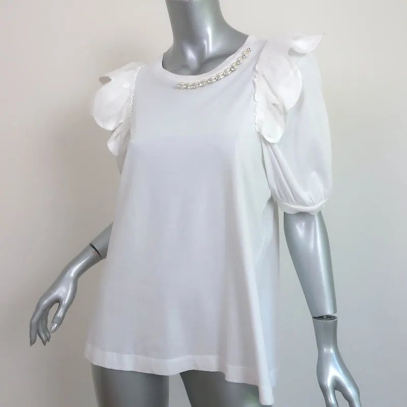 Simone Rocha Faux Pearl & Crystal-Embellished Puff Sleeve Top White Size Medium