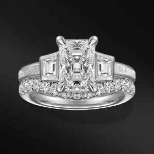 Sky Lioness - 14K Gold or Sterling silver Ring Set for Women | Muonionalusta Meteorite | Radiant 1.9 CT Certified Moissanite Engagement Ring