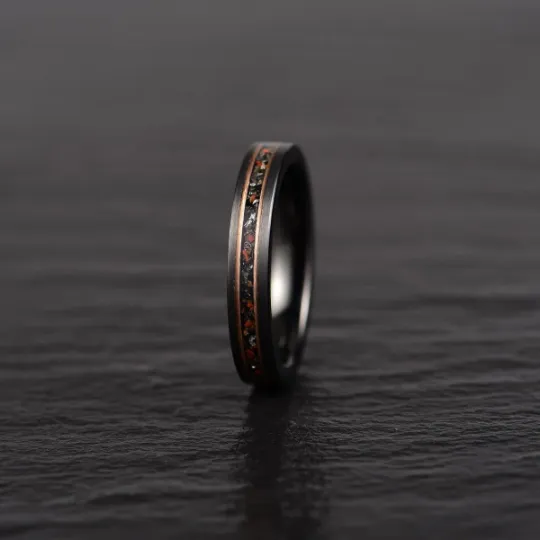 Smooth Rex - Dinosaur Bone and Meteorite Tungsten Women's Wedding Band 4MM