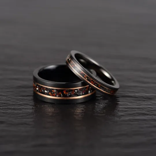 Smooth Rex - Dinosaur Bone and Meteorite Tungsten Women's Wedding Band 4MM